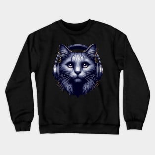 Cool Cat Wearing Headphones Crewneck Sweatshirt